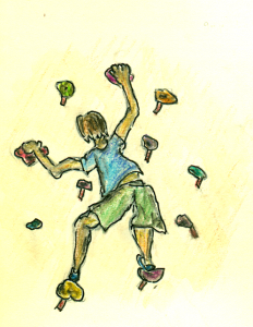 drawing of someone bouldering