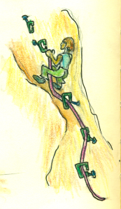 drawing of lead climbing